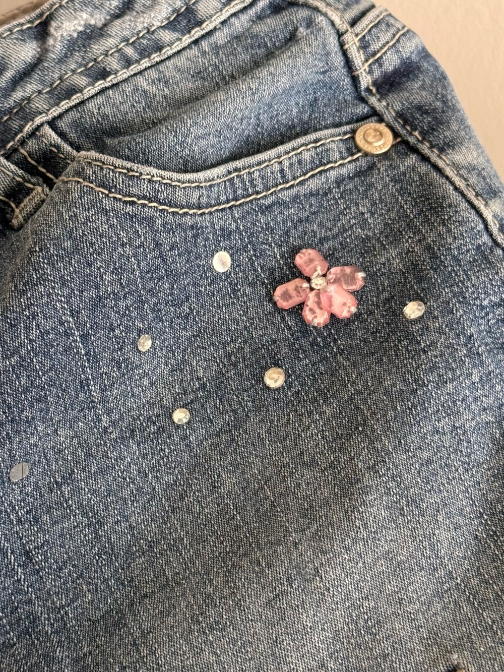 Tangerine Vintage Girls Denim Skort Size 5 Rhinestone Flower Distressed Jean ski - Picture 8 of 8